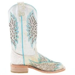 Corral Women's White Inlay Turquoise Embroidery 12 In Top Square Toe Boot -Western Denim Store A4334 05