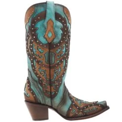 Corral Women's Tan Embroidery-Turquoise Overlay 13 In Top Snip Toe Boot -Western Denim Store C3943 05
